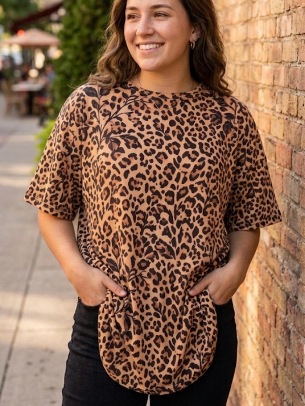 Leopard Print Oversized Short Sleeve Tee